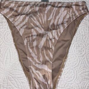 High-Cut Tan and White Bikini with Organic Swirls